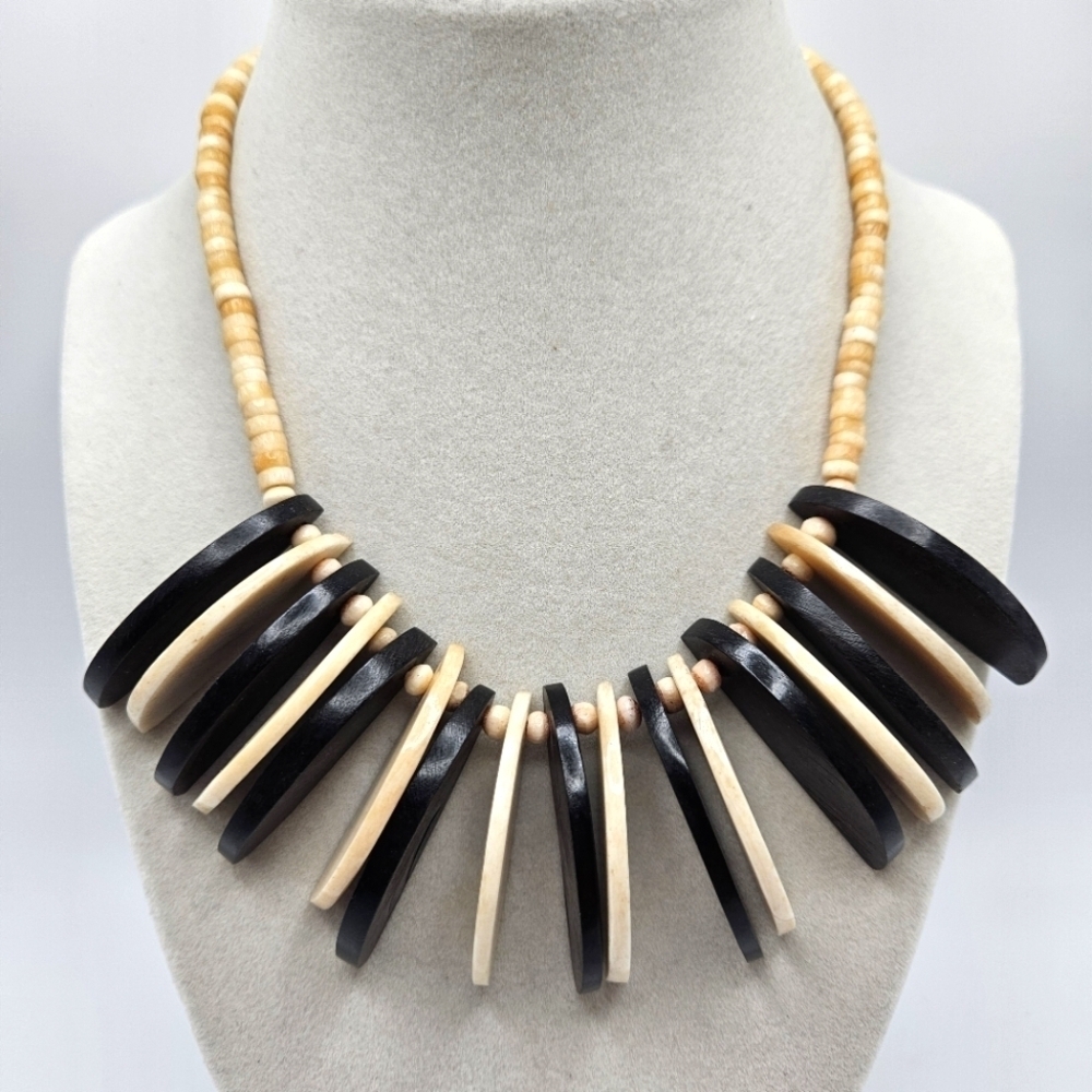 VINTAGE Tribal Half Moon Beaded Statement Necklace
